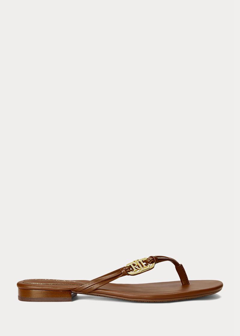 Sandalias Lauren Mujer Emalia Nappa Cuero Flip-Flop Chile Marrones MGXNC-7561